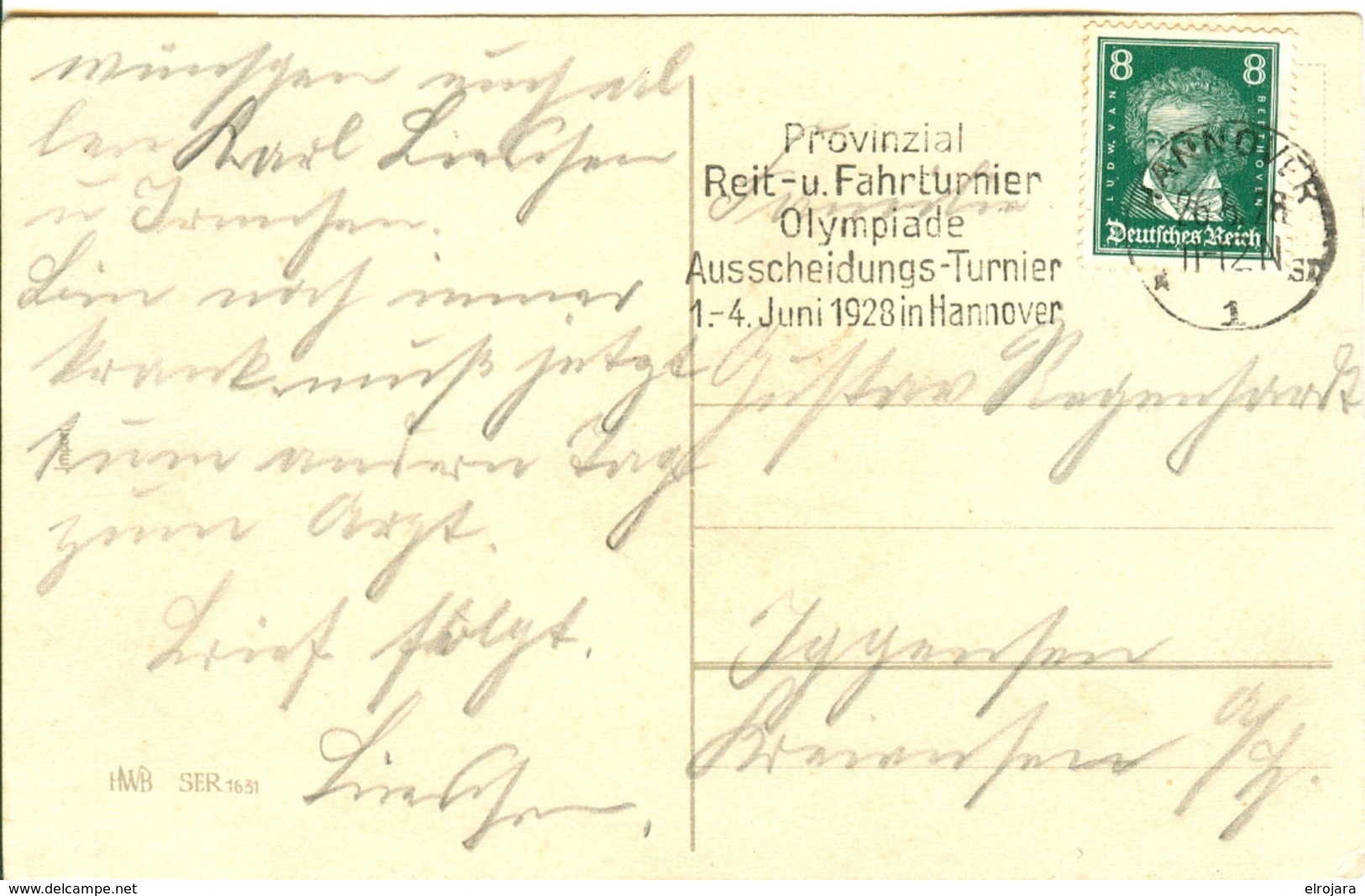 GERMANY Postcard With Machine Cancel Olympic Equestrian Qualification Tournement Hannover - Sommer 1928: Amsterdam