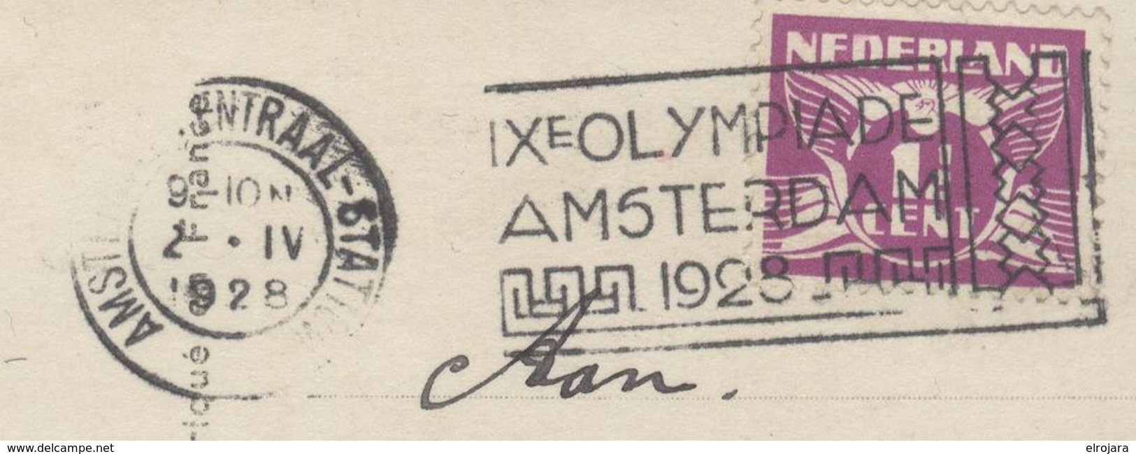 NETHERLANDS Postcard With Olympic Machine Cancel With Reversed N In STATION Only 4 Days In Use - Sommer 1928: Amsterdam