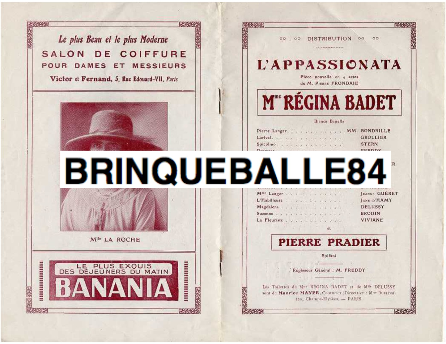 NICE PROGRAMME BILLETS CASINO KURSAAL REGINA BADET CINÉMA DANSE PRADIER FRONDAIE LA ROCHE PONTIF 1921 REDING - Programmes