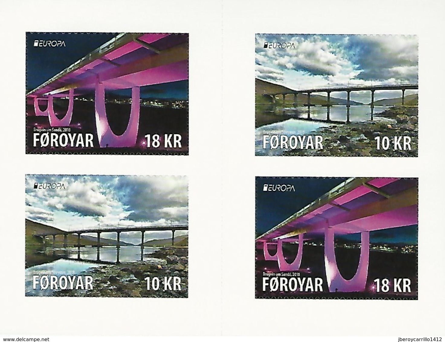 FEROE ISLANDS/ FAROE/ FÄRÖER/ FØROYAR - EUROPA 2018 - "PUENTES.- BRIDGES - BRÜCKEN - PONTS" -2 SERIES Tipo C INVERTIDAS - 2018