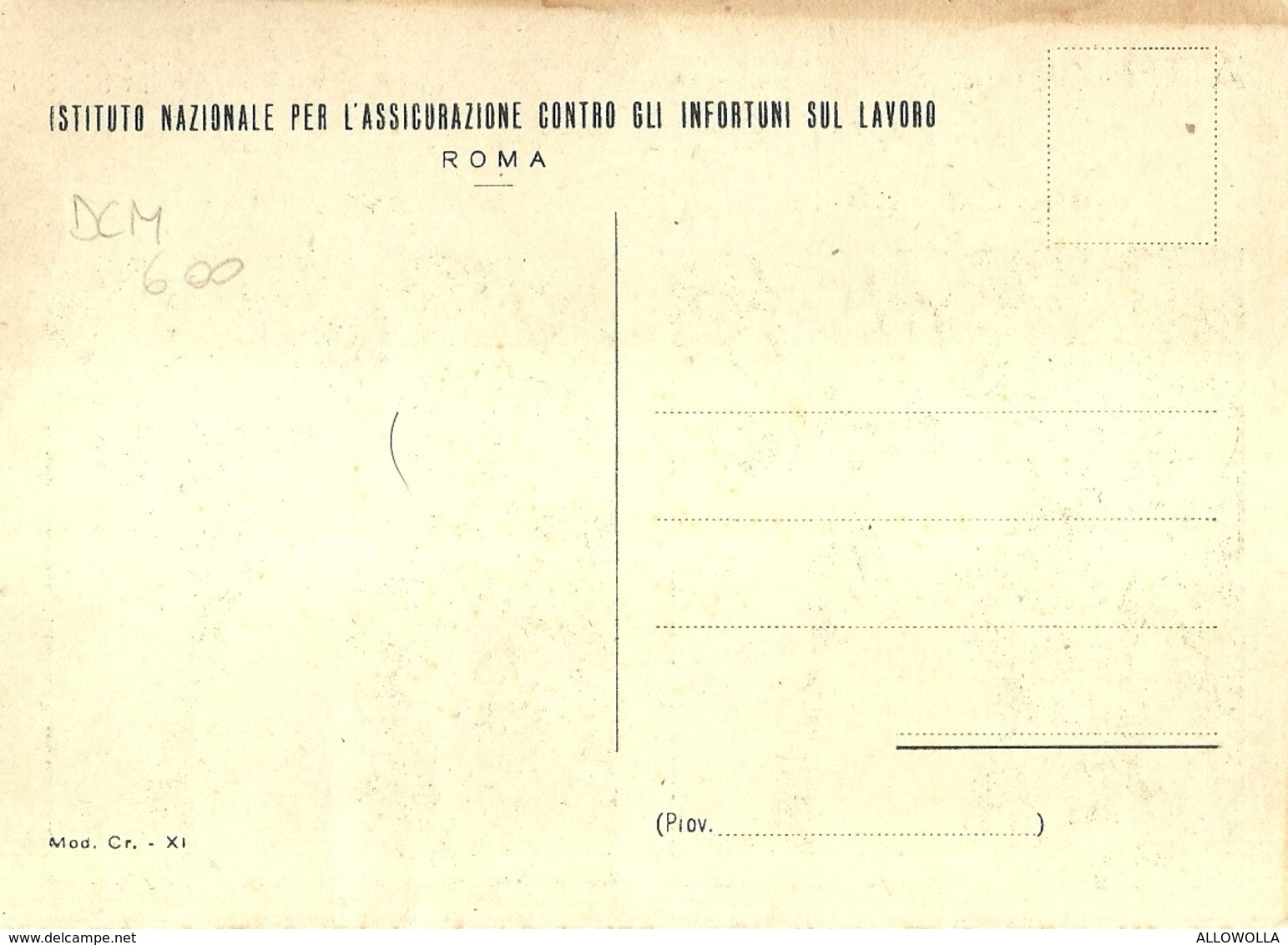 660 "ENTE NAZIONALE PER L'ASSICUR. CONTRO GLI INFORTUNI SUL LAVORO " - CARTOLINA ILLUSTR.  ORIG.  NON SPEDITA - Pubblicitari