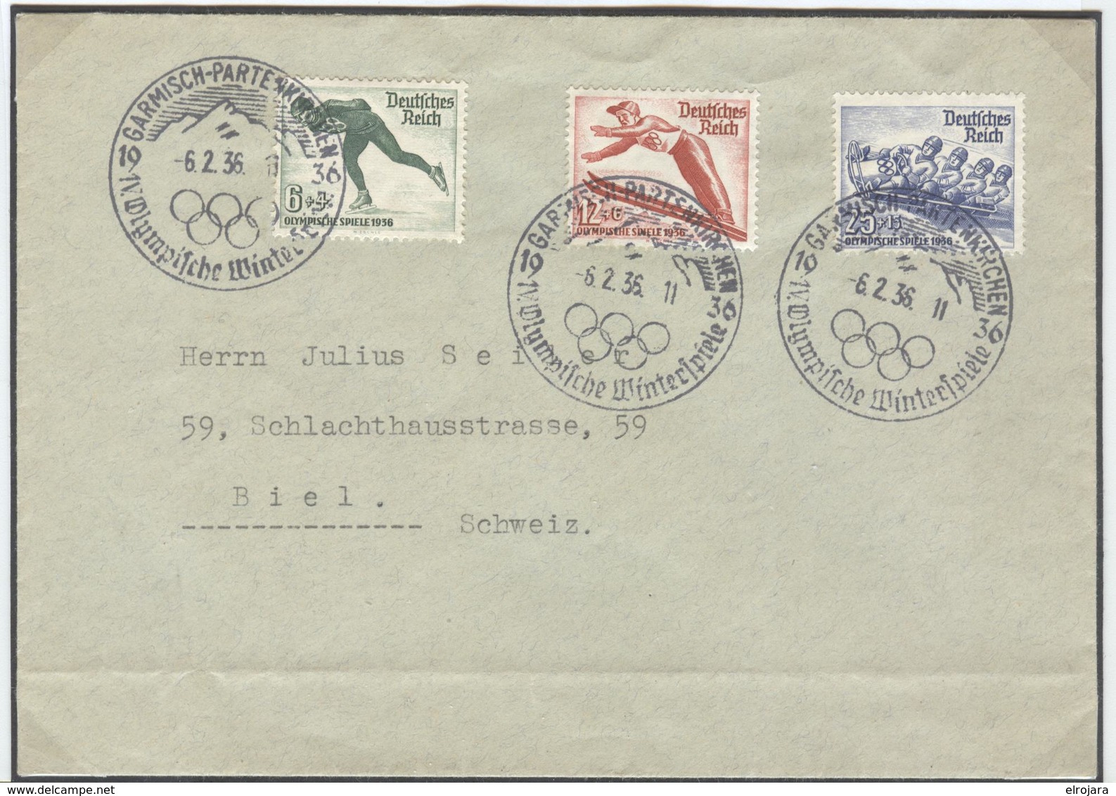 GERMANY Cover With The Complete Set With Olympic Cancel Of The Opening Day 6.2.36 11 - Winter 1936: Garmisch-Partenkirchen