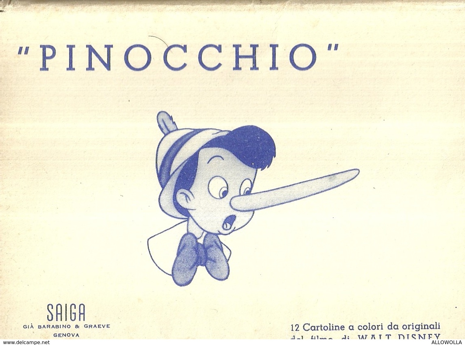 661 "PINOCCHIO-FOLDER DI 12 CARTOLINE ILLUSTRATE DA WALT DISNEY " - CARTOLINE ILLUSTR.  ORIG.  NON SPEDITA - Altri & Non Classificati