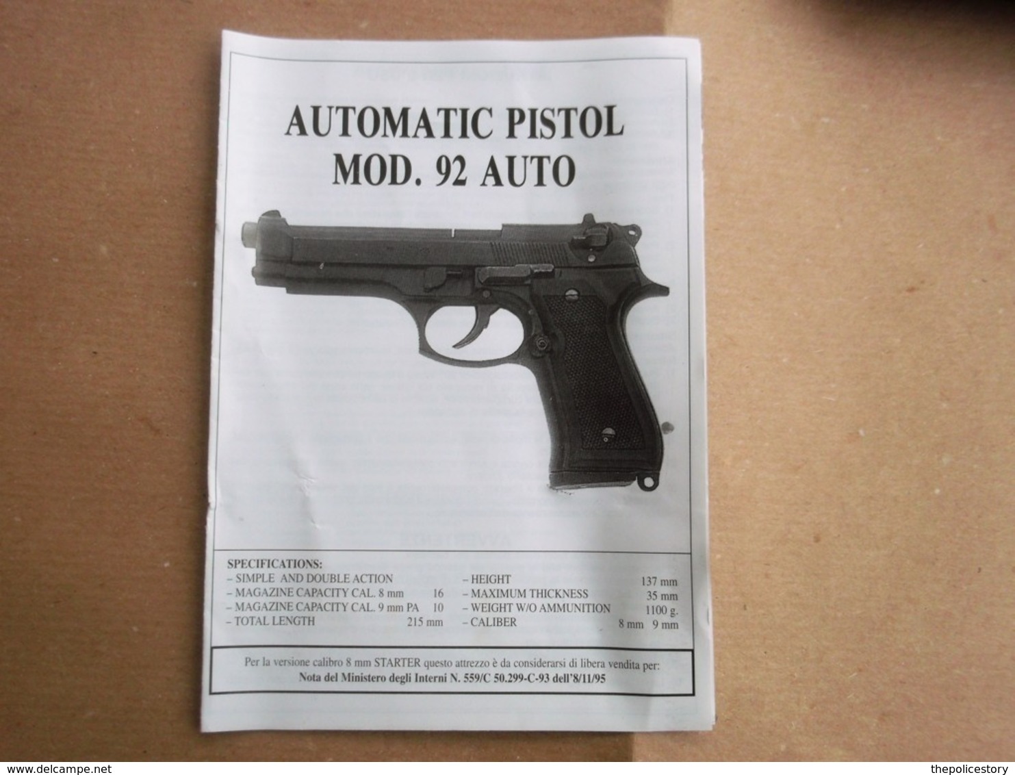 Beretta M92 Auto Replica Vintage A Salve Kimar Eccellente Con Scatola E Certificato - Armi Da Collezione