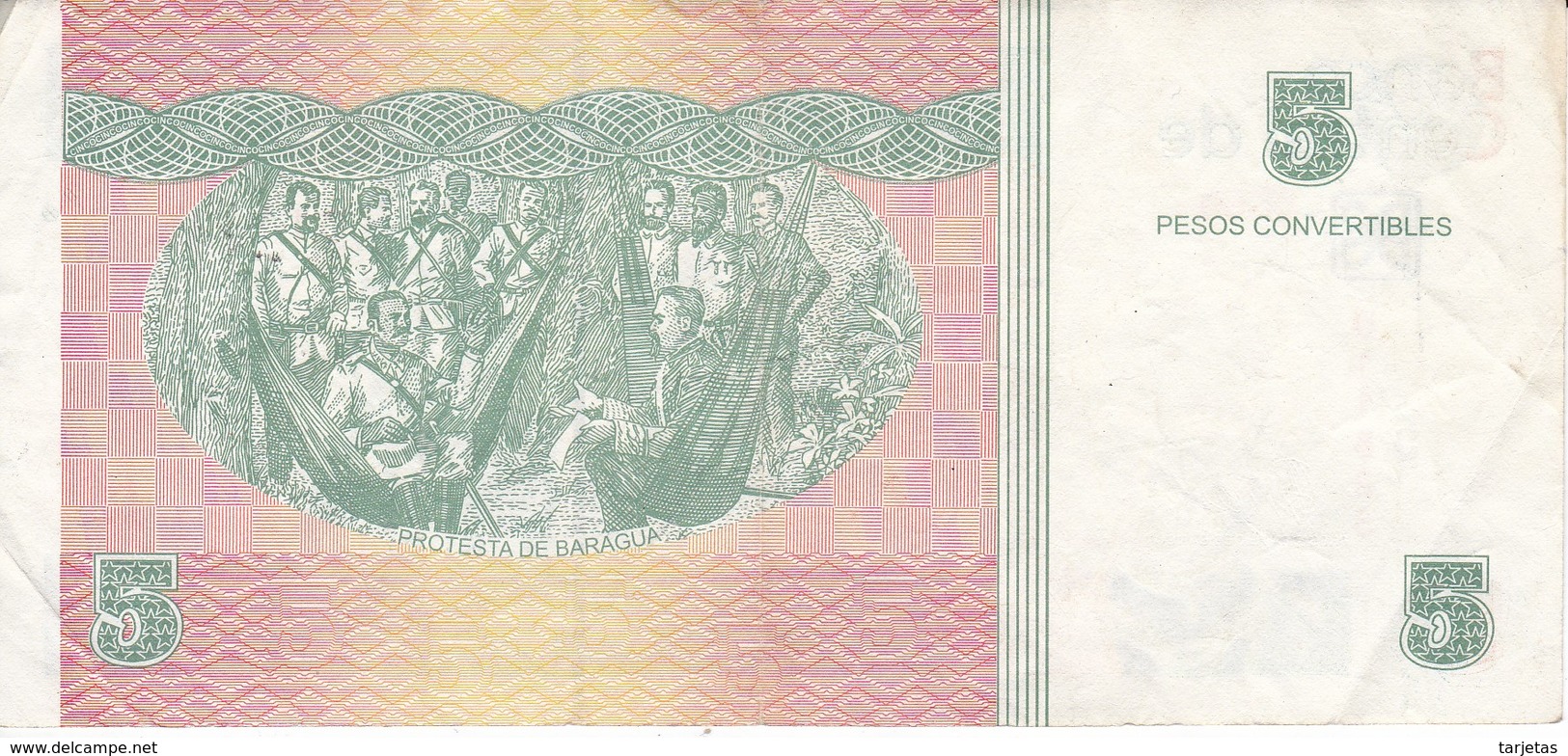 BILLETE DE CUBA DE 5 PESOS CONVERTIBLES DEL AÑO 2011  (BANKNOTE) ANTONIO MACEO - Cuba