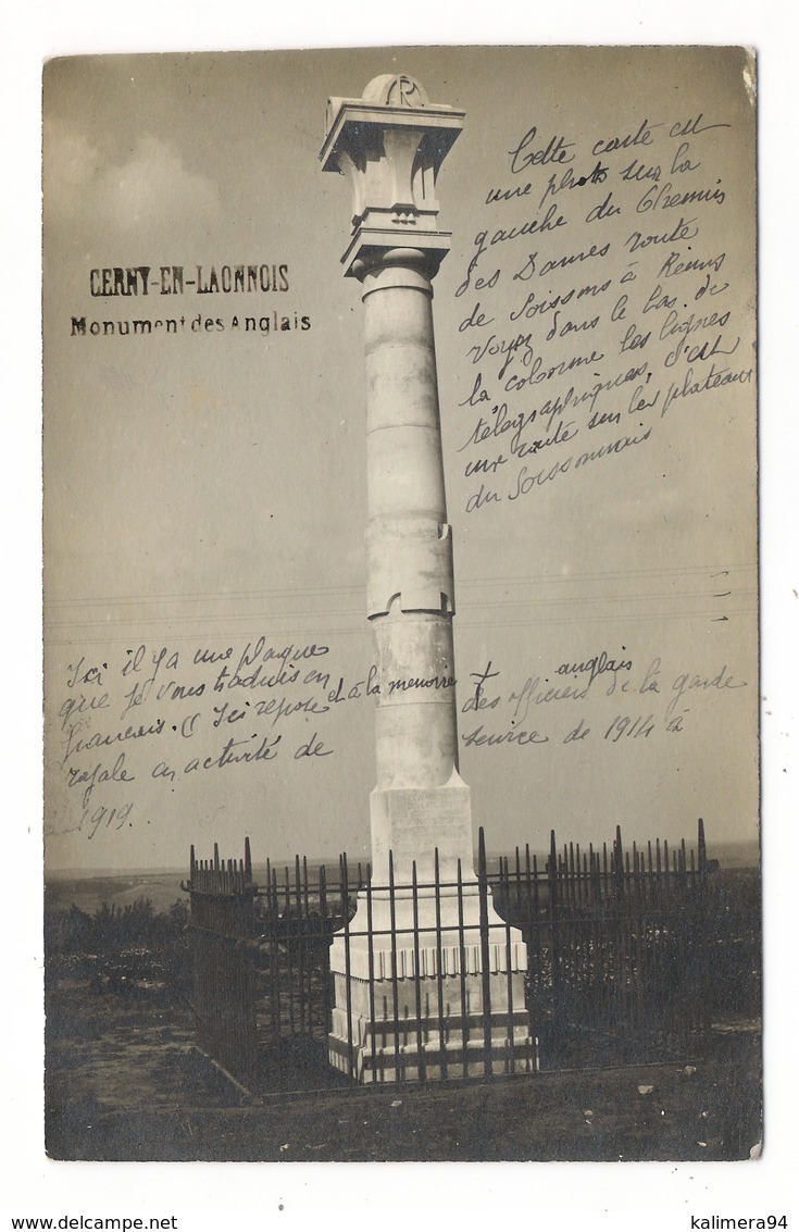 AISNE  /  CERNY-en-LAONNOIS  /  MONUMENT  DES  ANGLAIS  ( Guerre 1914-18 ) /  CARTE-PHOTO  ( Texte Historique : à Lire ) - Other & Unclassified