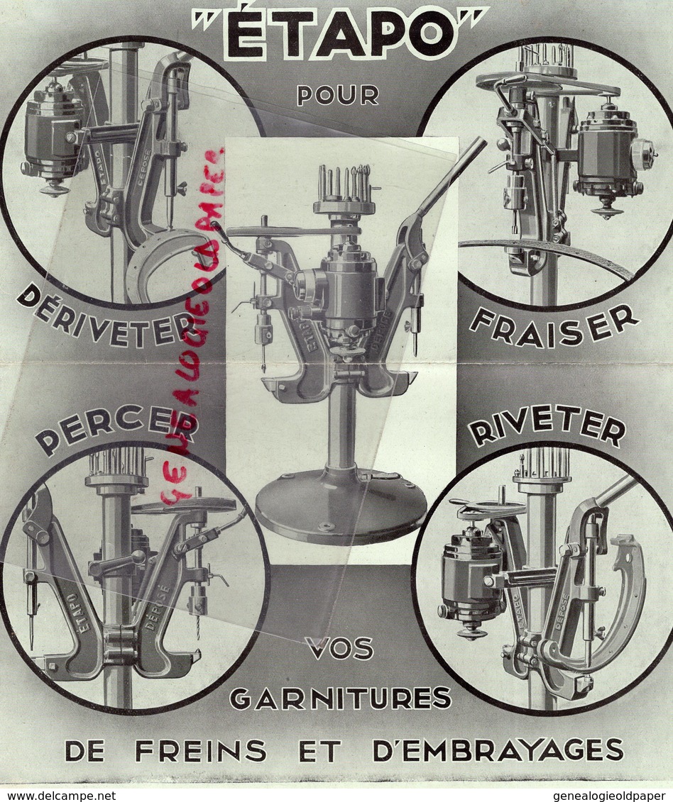 75- PARIS- PUBLICITE ETS. PONTVIANNE- 21 RUE SAINT FERDINAND- MACHINE ETAPO POUR DERIVETER-FRAISER-RIVETER-PERCER - Automovilismo