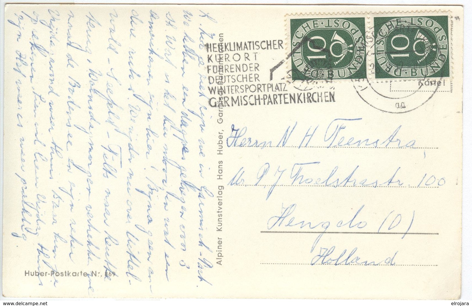 GERMANY Used Olympic Postcard Hans Huber With Skijump - Hiver 1936: Garmisch-Partenkirchen