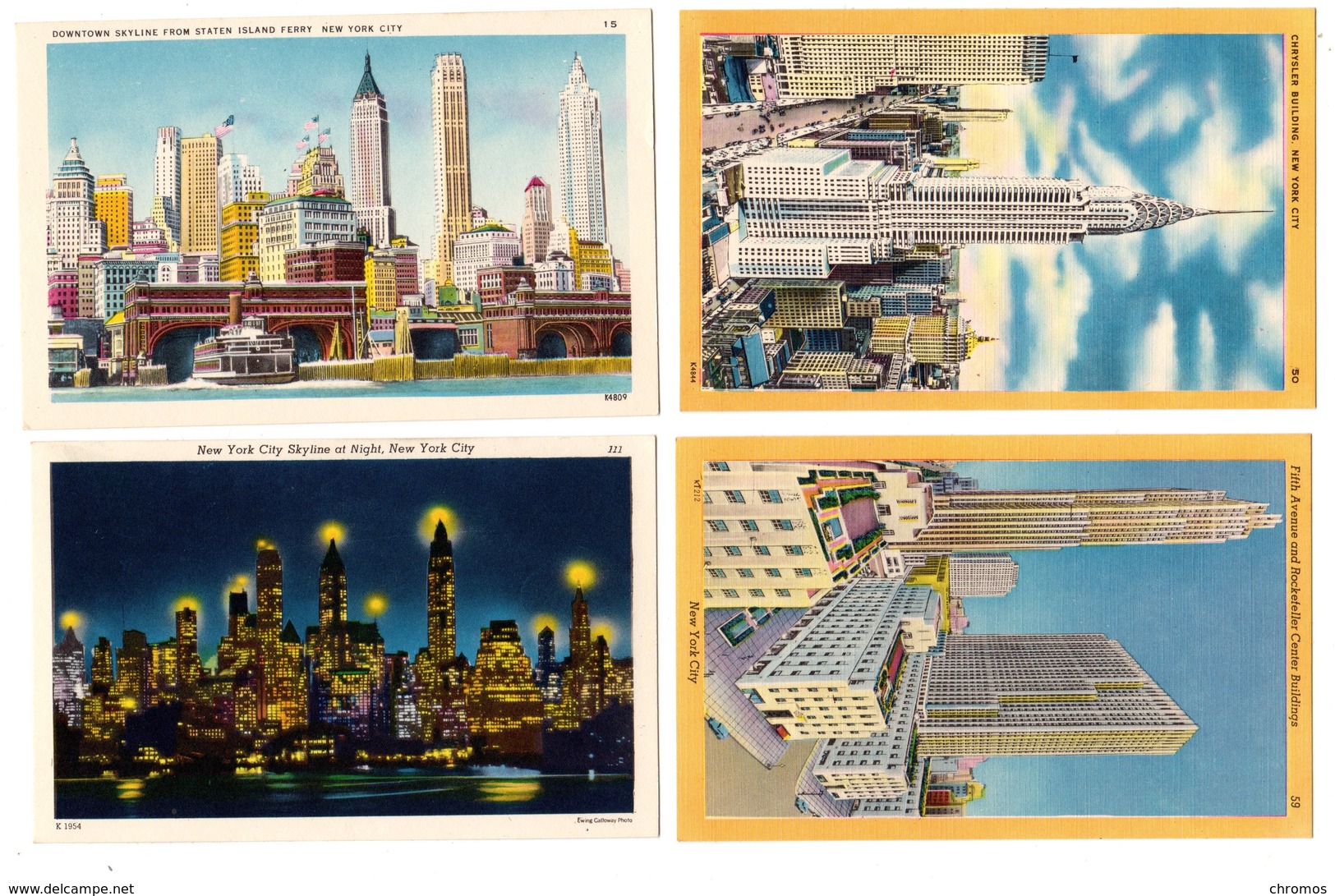 4 Anciennes Cartes Postales New York, Islanf Ferry, Rockefeller, Chrysler Building - Collections & Lots