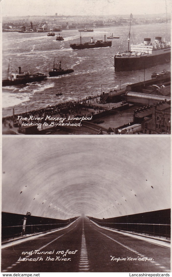 Postcard The River Mersey Liverpool Looking To Birkenhead And Tunnel Underneath River Empire View RP My Ref  B12177 - Liverpool