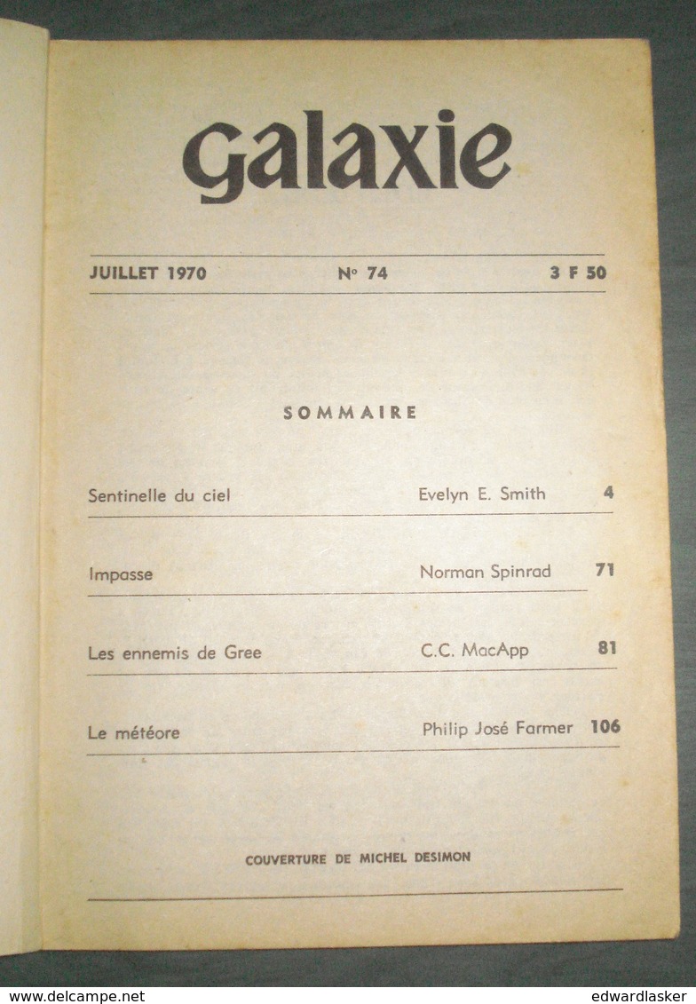 Revue GALAXIE N°74 : E.E Smith, P.J. Farmer, ... - Opta 1970 - Assez Bon état - Fictie