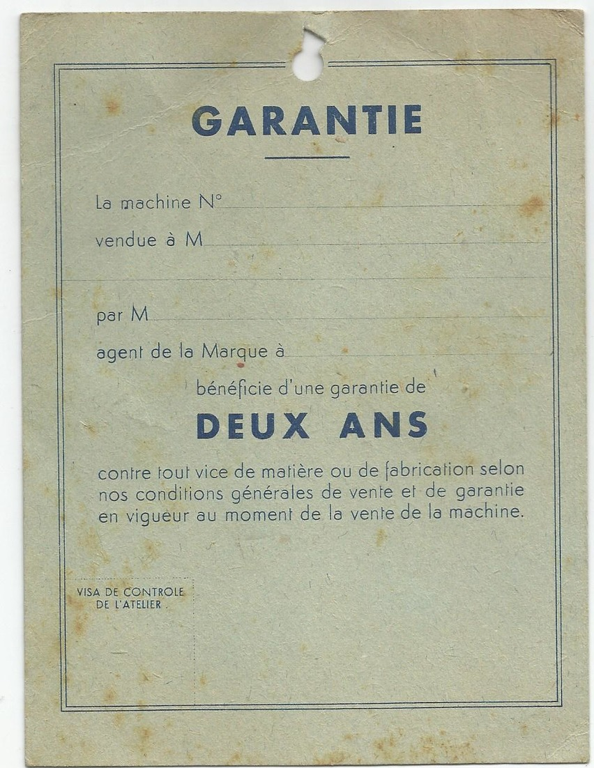 Carte De Garantie Alcyon Cycles Velos Moteurs Motos Courbevoie - Autres & Non Classés