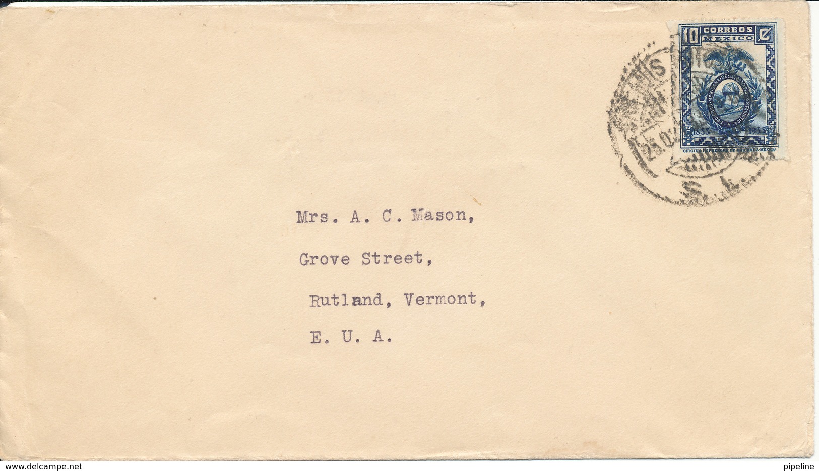 Mexico Cover Sent To USA  25-2-1933 Single Franked - Mexico