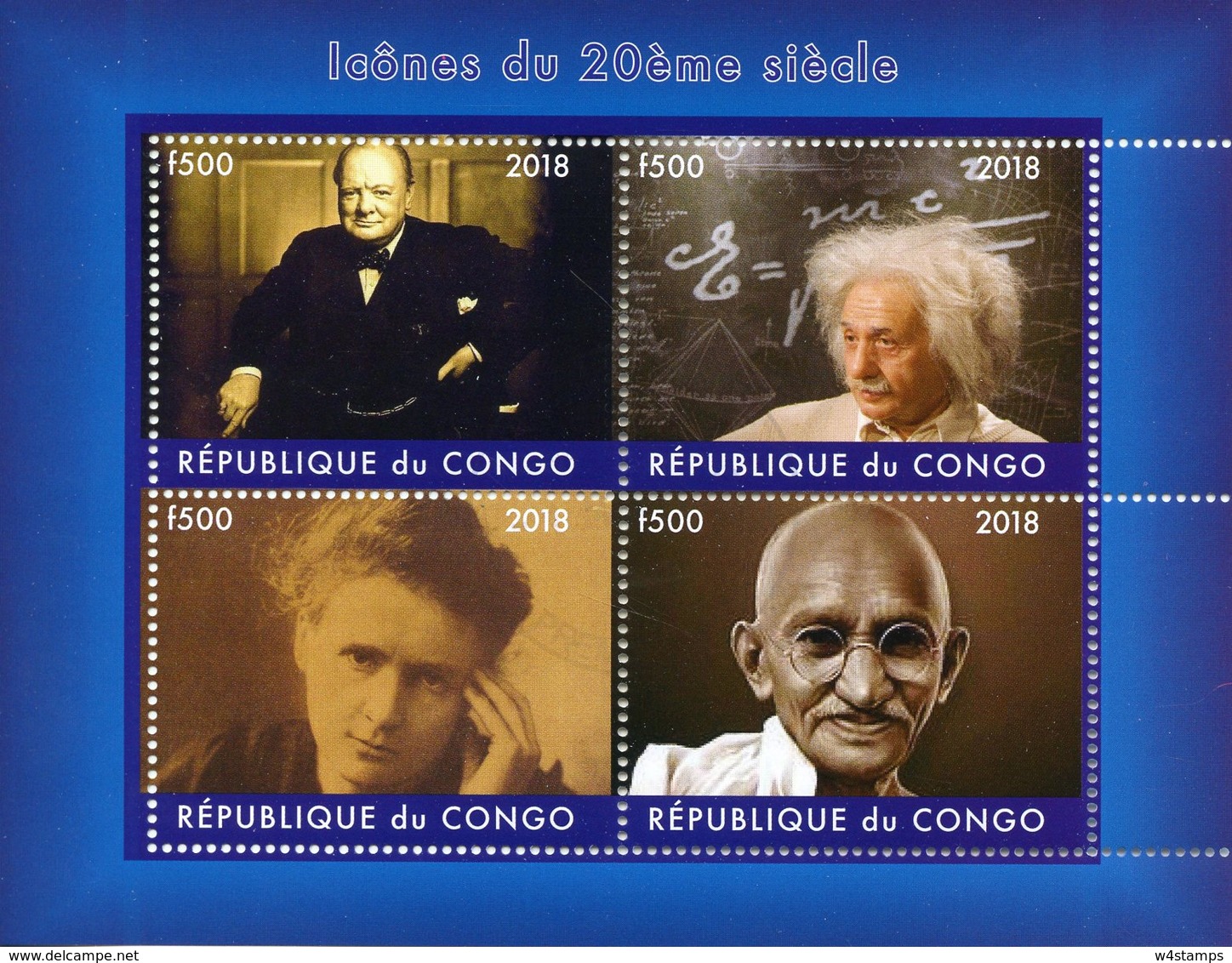 Congo 2018 CTO Winston Churchill Einstein Marie Curie Gandhi 4v M/S II Science Famous People Stamps - Sir Winston Churchill