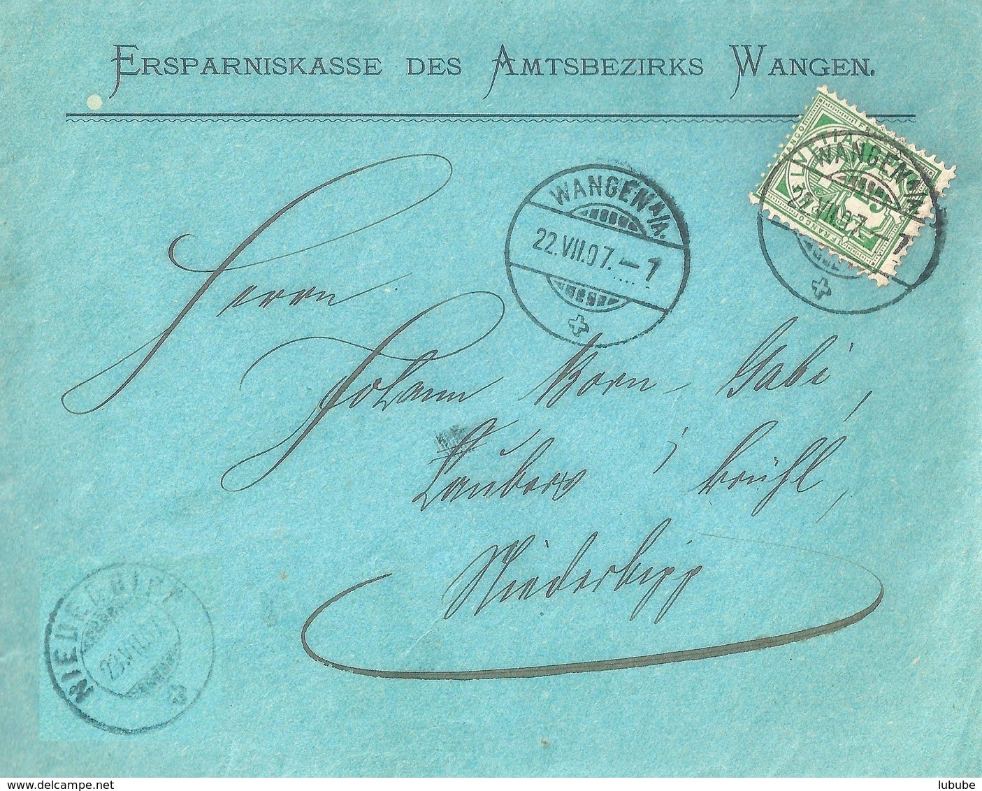 Motiv Brief  "Ersparniskasse Amt Wangen" - Niederbipp          1907 - Lettres & Documents