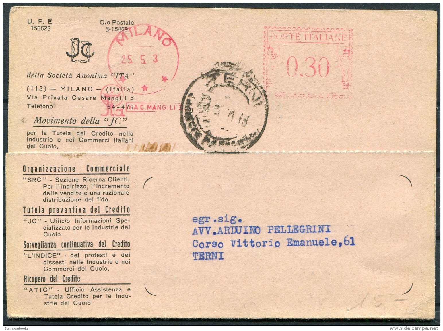 1934 Italy Milano - Terni Franking Machine, Advertising Postcard - Other & Unclassified