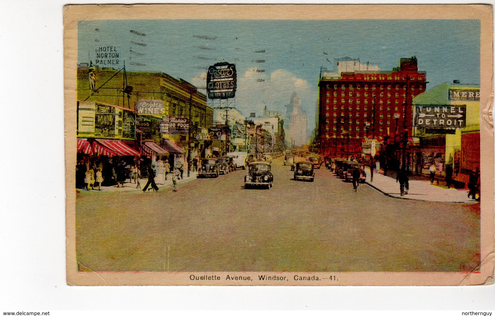 WINDSOR, Ontario, Canada, Ouelette Avenue & Stores, 1943 WB PECO Postcard, Essex County - Windsor