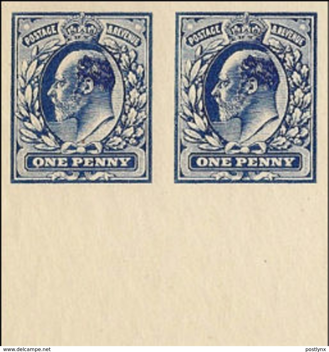 GREAT BRITAIN 1913 Edward IMPERF WMK PAIR MARGIN Printer's Sample Trial [PRINT:1000] - Proeven & Herdruk