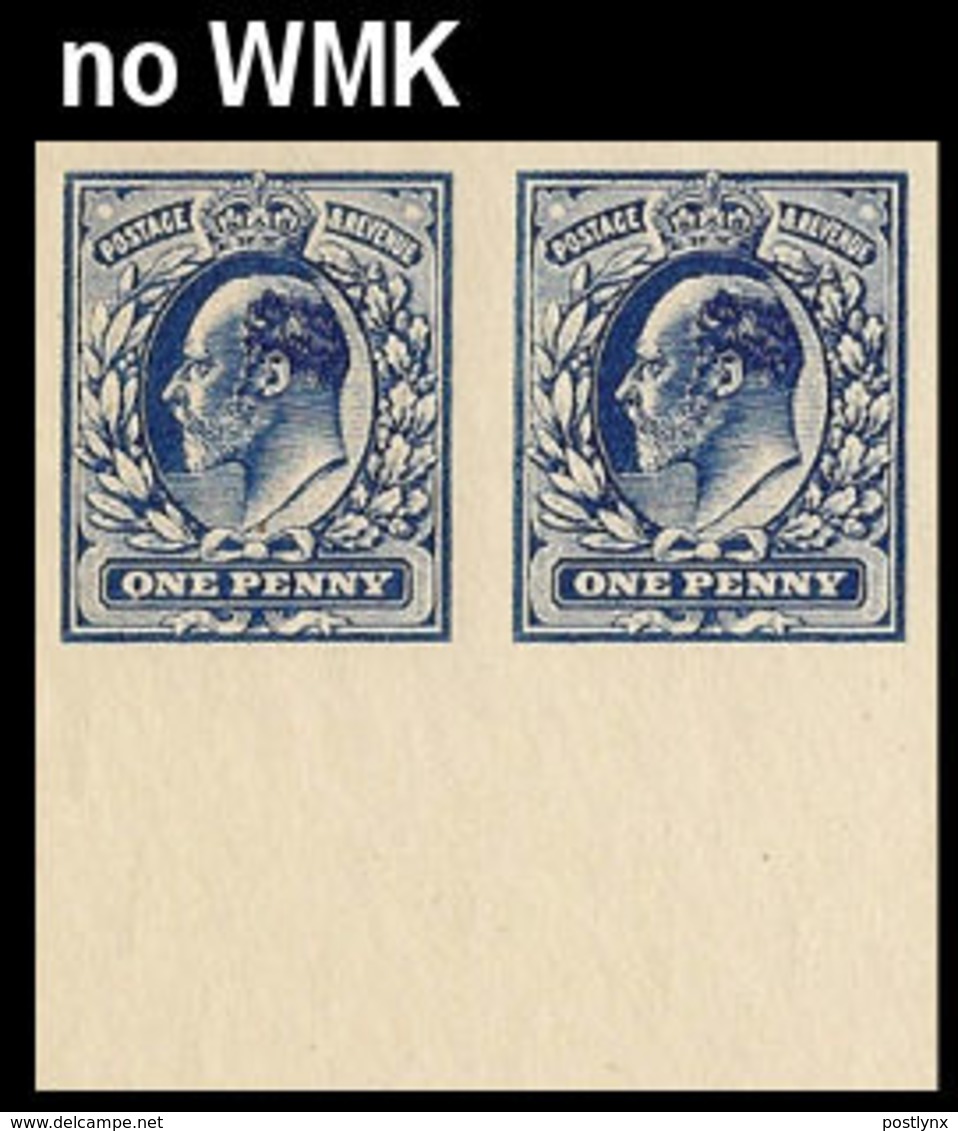 GREAT BRITAIN 1913 Edward IMPERF NO WMK PAIR MARGIN Printer's Sample Trial [PRINT:1000] - Proeven & Herdruk