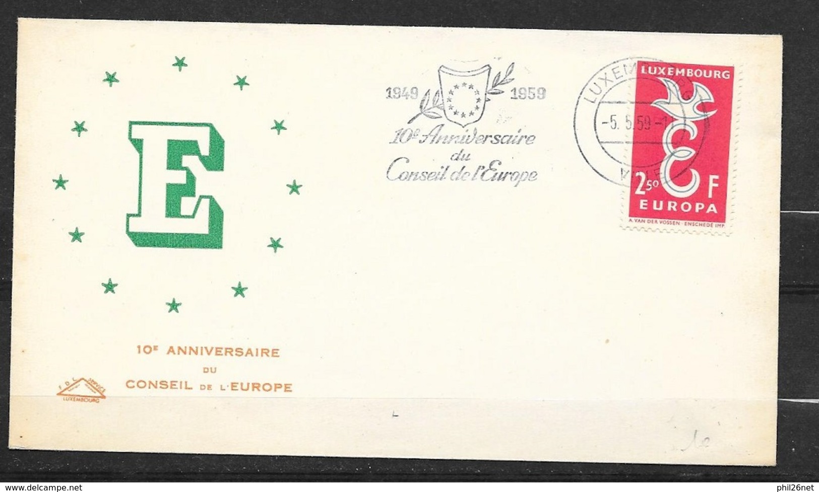 Luxembourg Lettre Illustrée 10ème Anniversaire Du Conseil De L'Europe Luxembourg Le 5/5/1959 Avec Le N°548   B/TB - Lettres & Documents