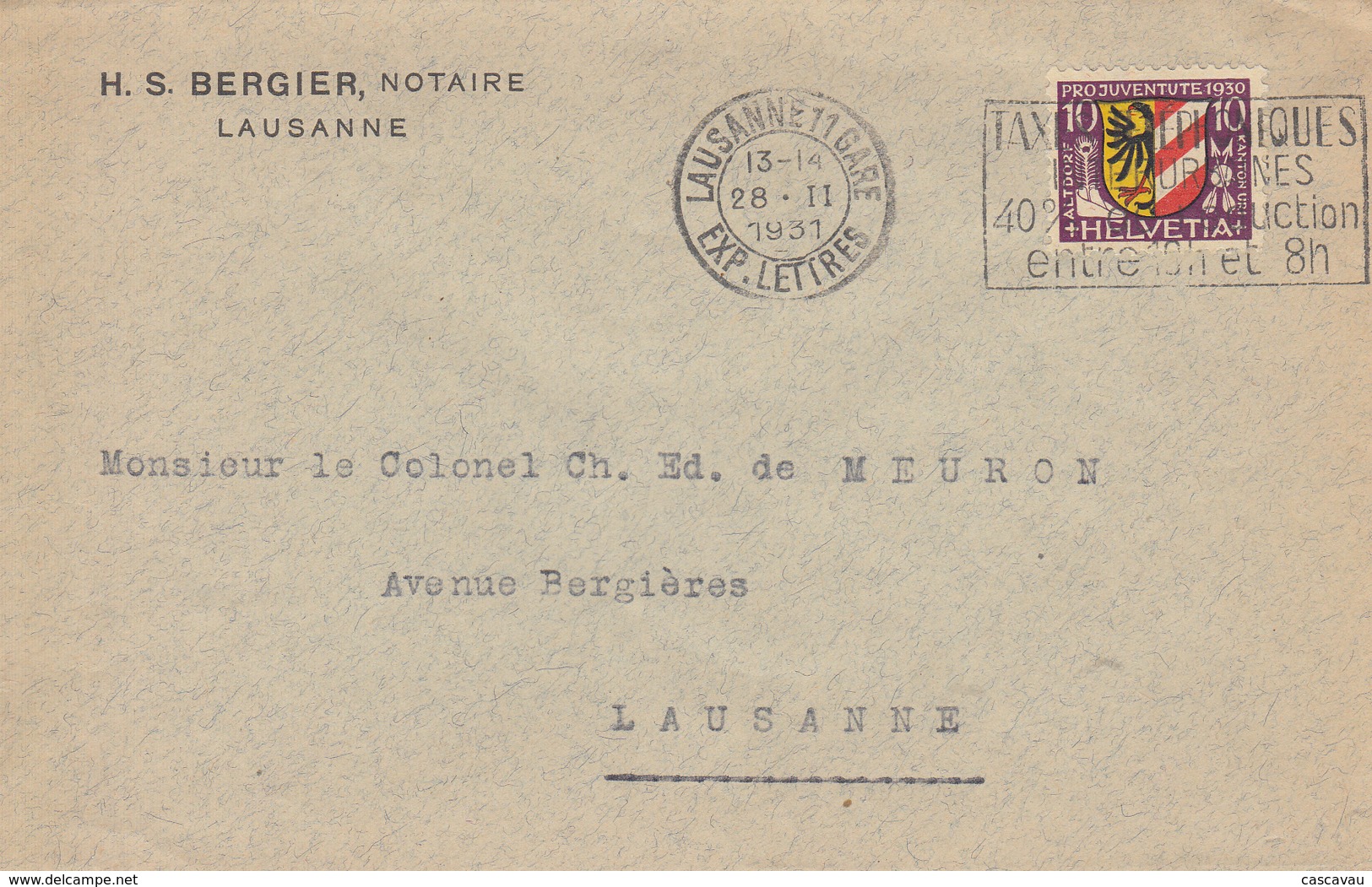 Enveloppe   SUISSE     PRO  JUVENTUTE    LAUSANNE   1931 - Lettres & Documents