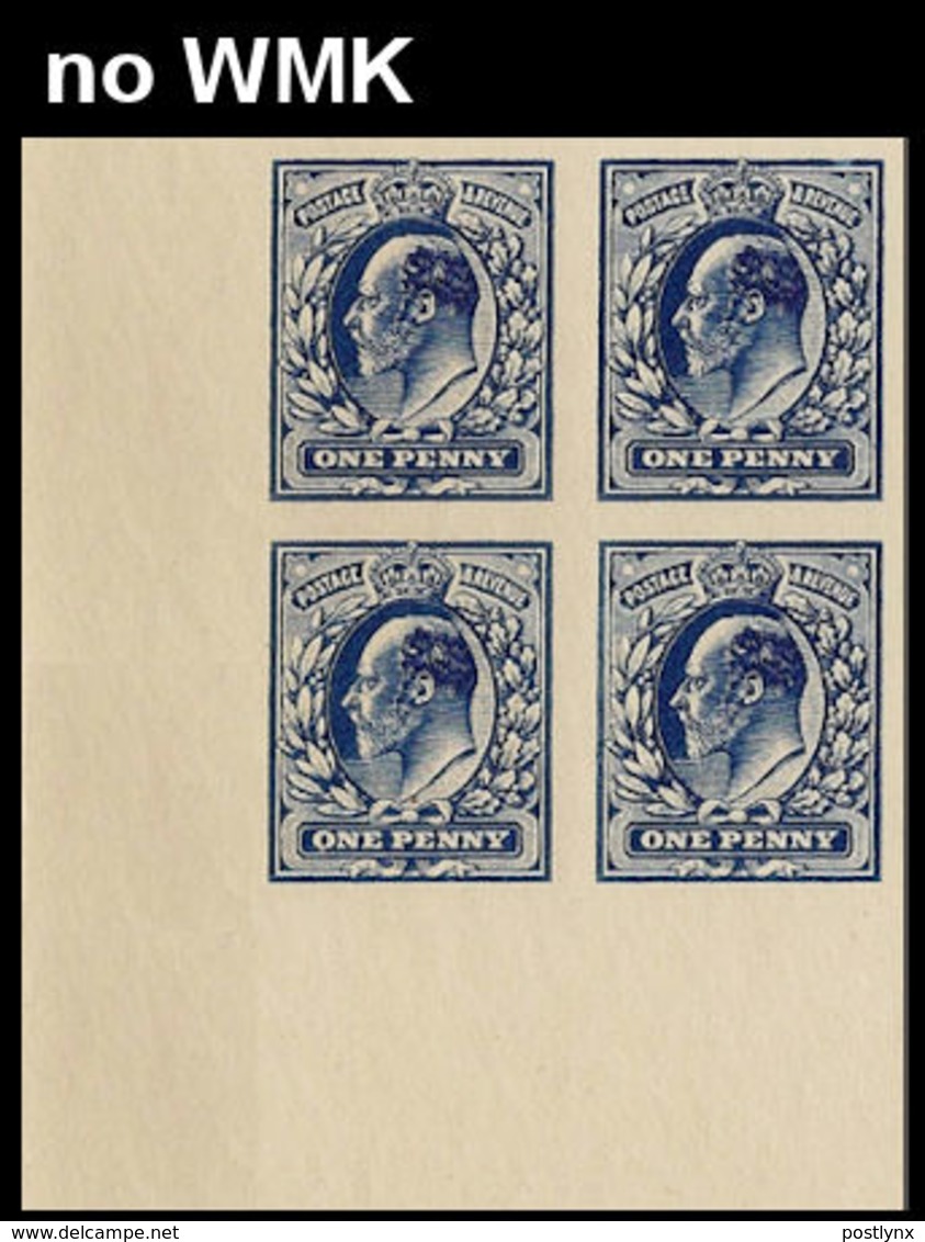 GREAT BRITAIN 1913 Edward IMPERF NO WMK 4-BLOCK CORNER Printer's Sample Trial [PRINT:1000] - Probe- Und Nachdrucke