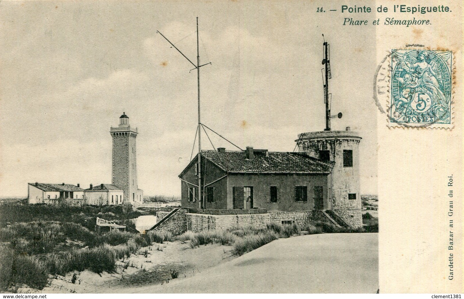 Le Grau Du Roi Pointe De L'espiguette Phare Et Semaphore Circulee En 1905 - Le Grau-du-Roi