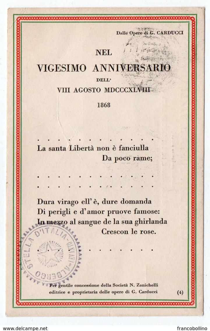 CARDUCCI/ UNIONE GENERALE DEGLI INSEGNANTI PER LA GUERRA NAZIONALE-ALBERGO STELLA D'ITALIA-LEVANTO - LA SPEZIA - La Spezia