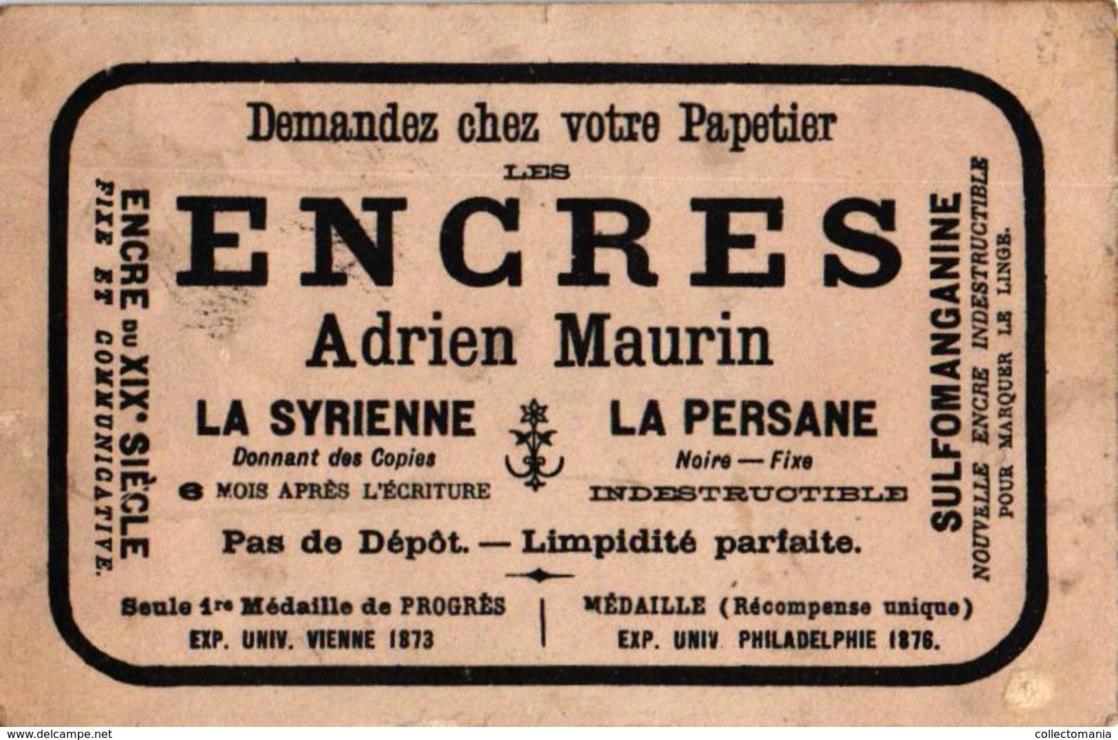 1 Chromo Card Encre Inkt  Pub.Encres Adrien Maurin Anno 1876 La Syrienne Anthropomophic Dressed Bottles VG C1880 - Other & Unclassified