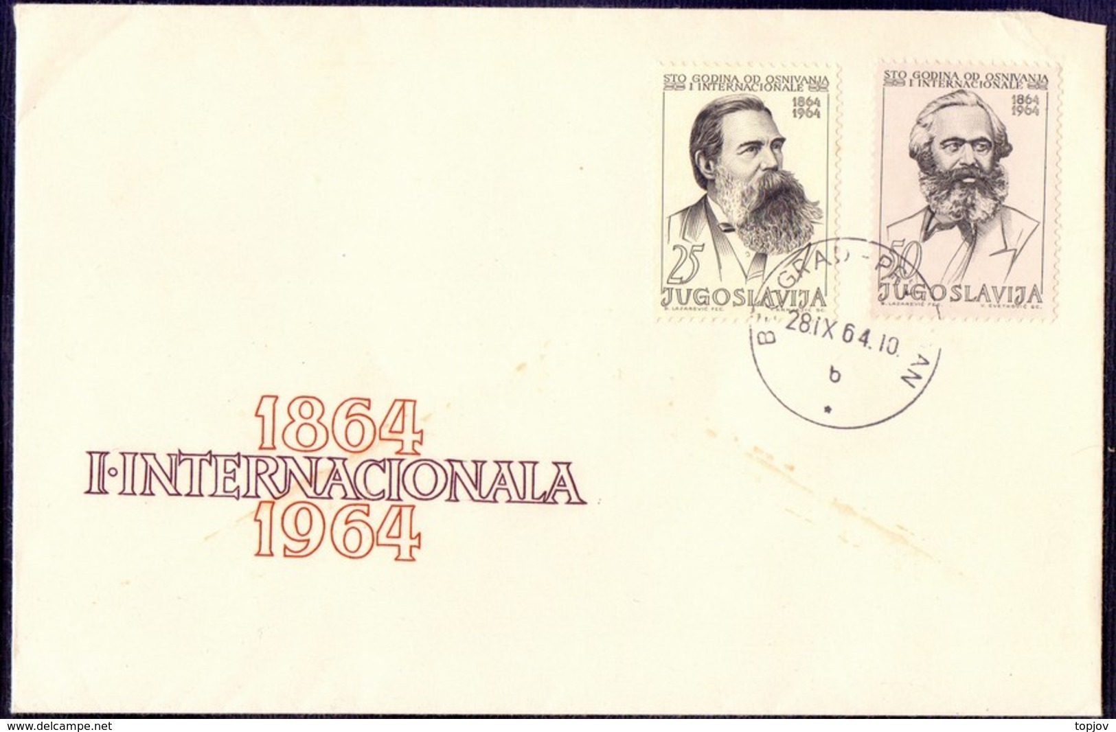 YUGOSLAVIA - Karl Marx - Engels - FDC - 1964 - Karl Marx