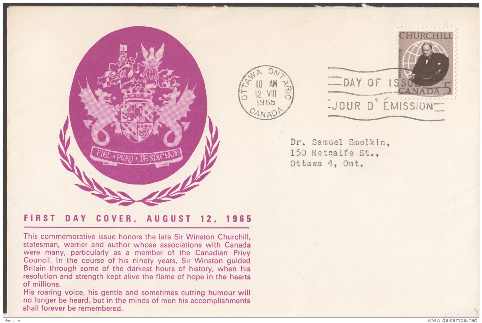 1965  Churchill Sc 440 On English Schering FDC - 1961-1970