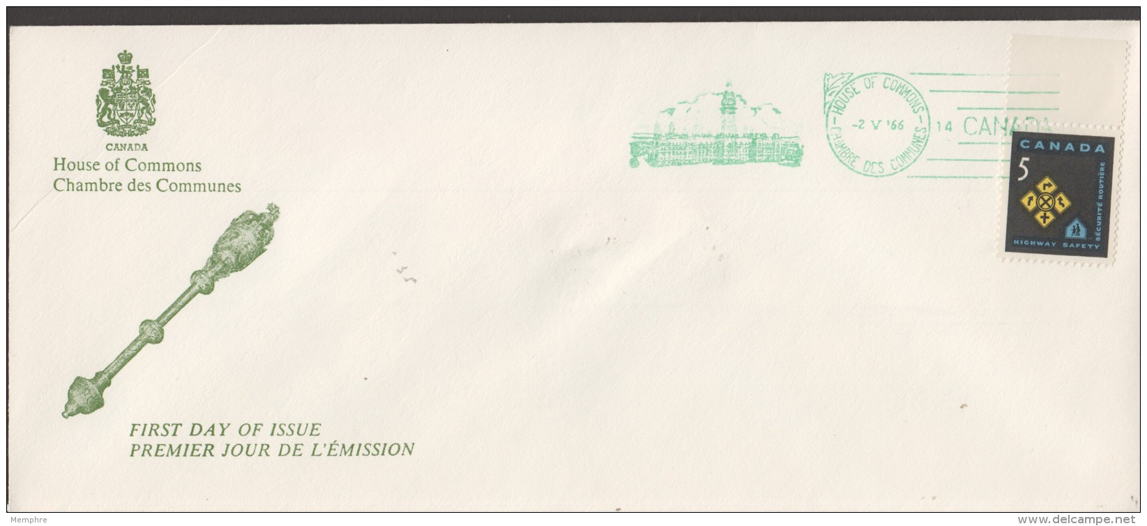 1966  Highway Safety, Traffic Signs  Sc 447   House Of Commons FDC - 1961-1970