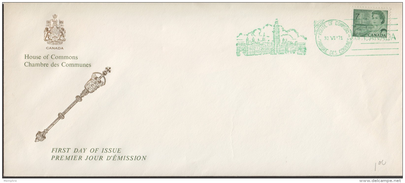 1971 Centennial Definitive 7 Cents  Sc 543  House Of Commons FDC - 1971-1980