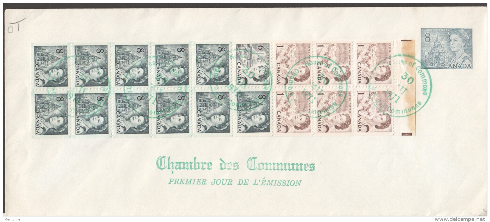 1971 Centennial Definitive 1 Cent And 8 Cent Booklet Sc 544b  House Of Commons FDC - 1971-1980