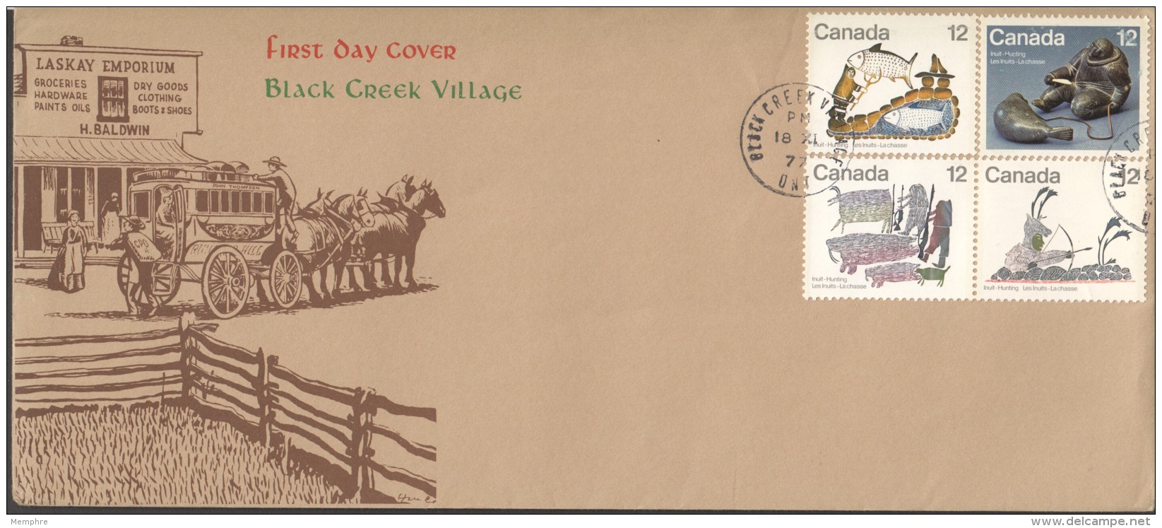 1977  Inuits Hunting  Sc 748-751 Black Creek Village FDC - 1971-1980