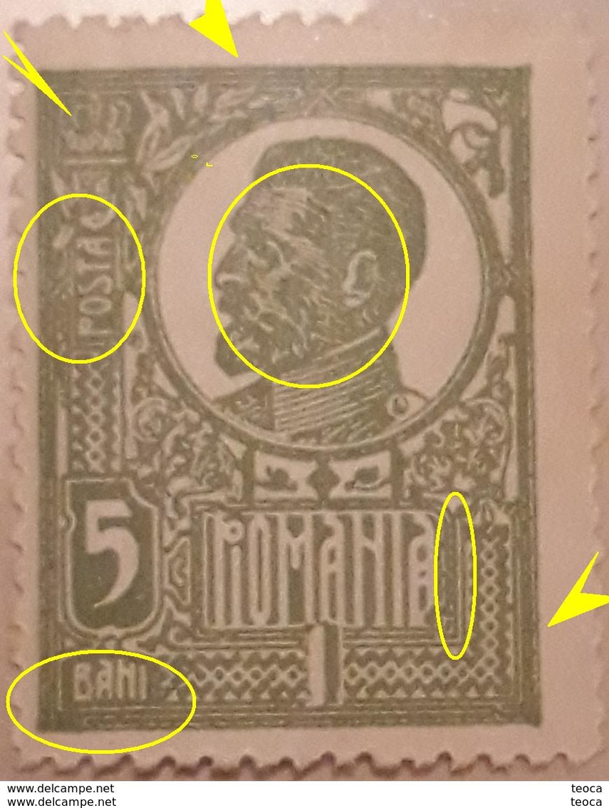 Error Romania 1920 ,KING FERDINAND  5 Bani  WITH INTRERUPTED TAPE FRAME IN LEFT,,error Color Spots - Variétés Et Curiosités