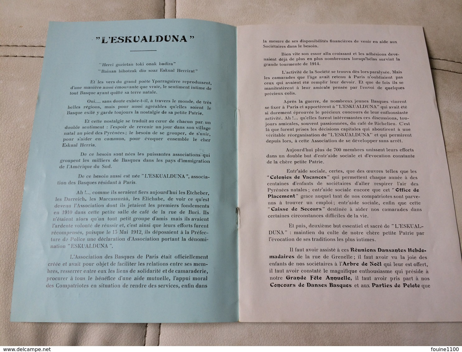 Programme ESKUALDUNA  Association Des Basques De Paris Soirée Gala 1934 Basque ( Opéra Comique Néquéçaur ) - Programmes