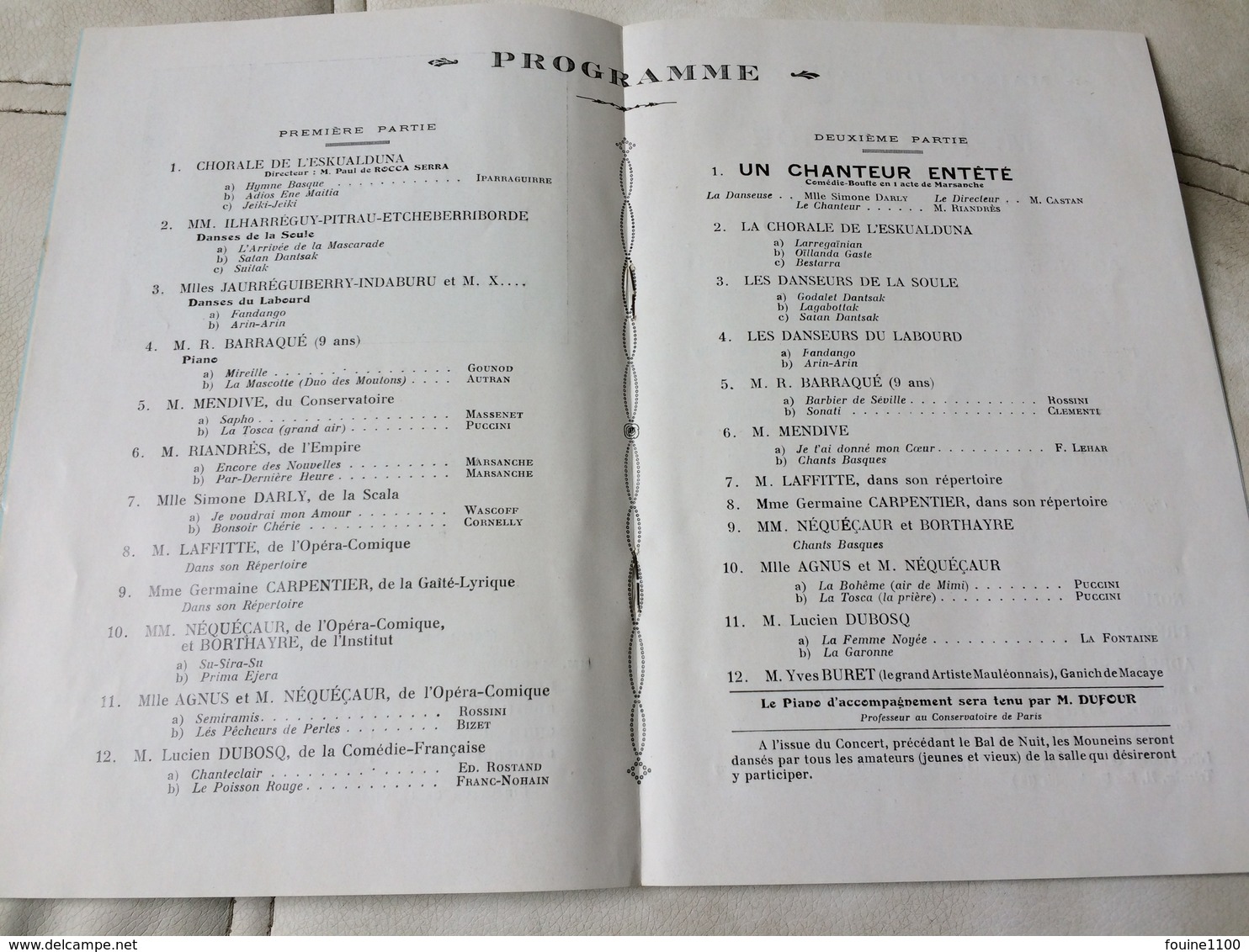 Programme ESKUALDUNA  Association Des Basques De Paris Soirée Gala 1934 Basque ( Opéra Comique Néquéçaur ) - Programmes