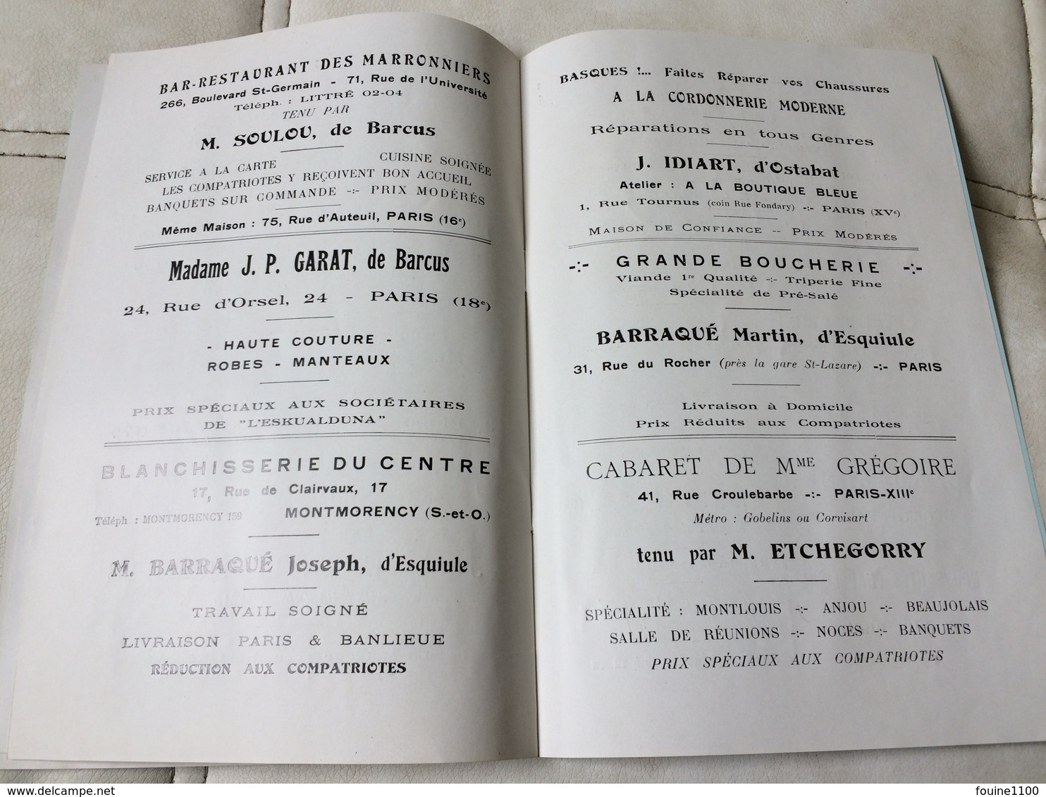 programme ESKUALDUNA  association des basques de paris soirée gala 1934 basque ( opéra comique néquéçaur )