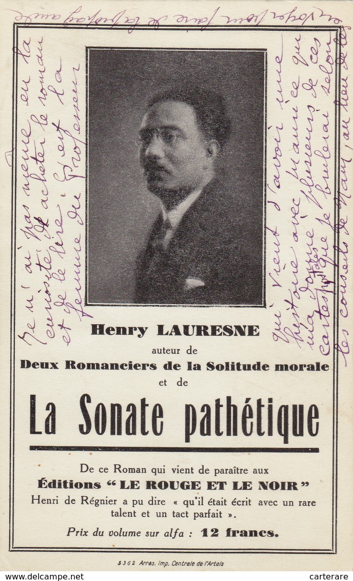Cpa,HENRY LAURESNE,romancier,la Sonate Pathétique,édition Le Rouge Et Le Noir,henri De Régnier - Filosofie