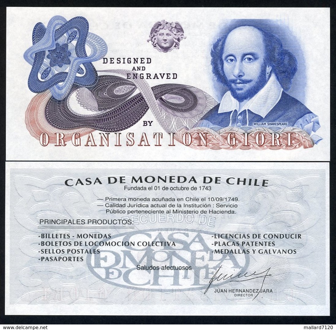 Chile, GIORI, Test - Advertising Note, Shakespeare - Autres & Non Classés