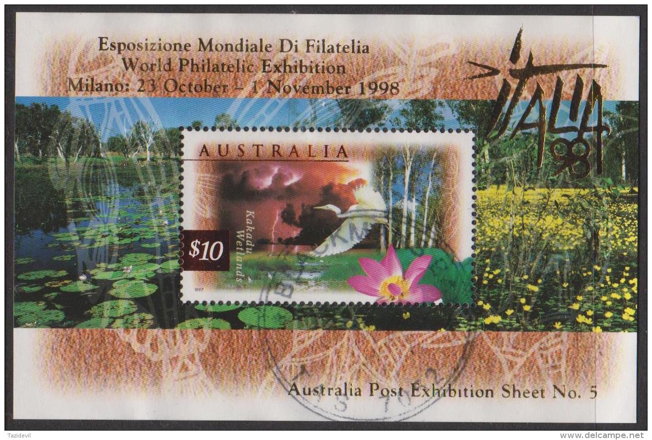 AUSTRALIA - USED 1997 $10.00 Wetlands Souvenir Sheet Overprinted Italia 98 - Used Stamps