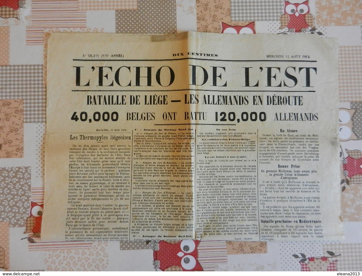 L'écho De L'est WWI Guerre 14/18 Bataille De Liège Les Allemands En Déroute 40000 Belges Ont Battu 120000 Allemands - Autres & Non Classés