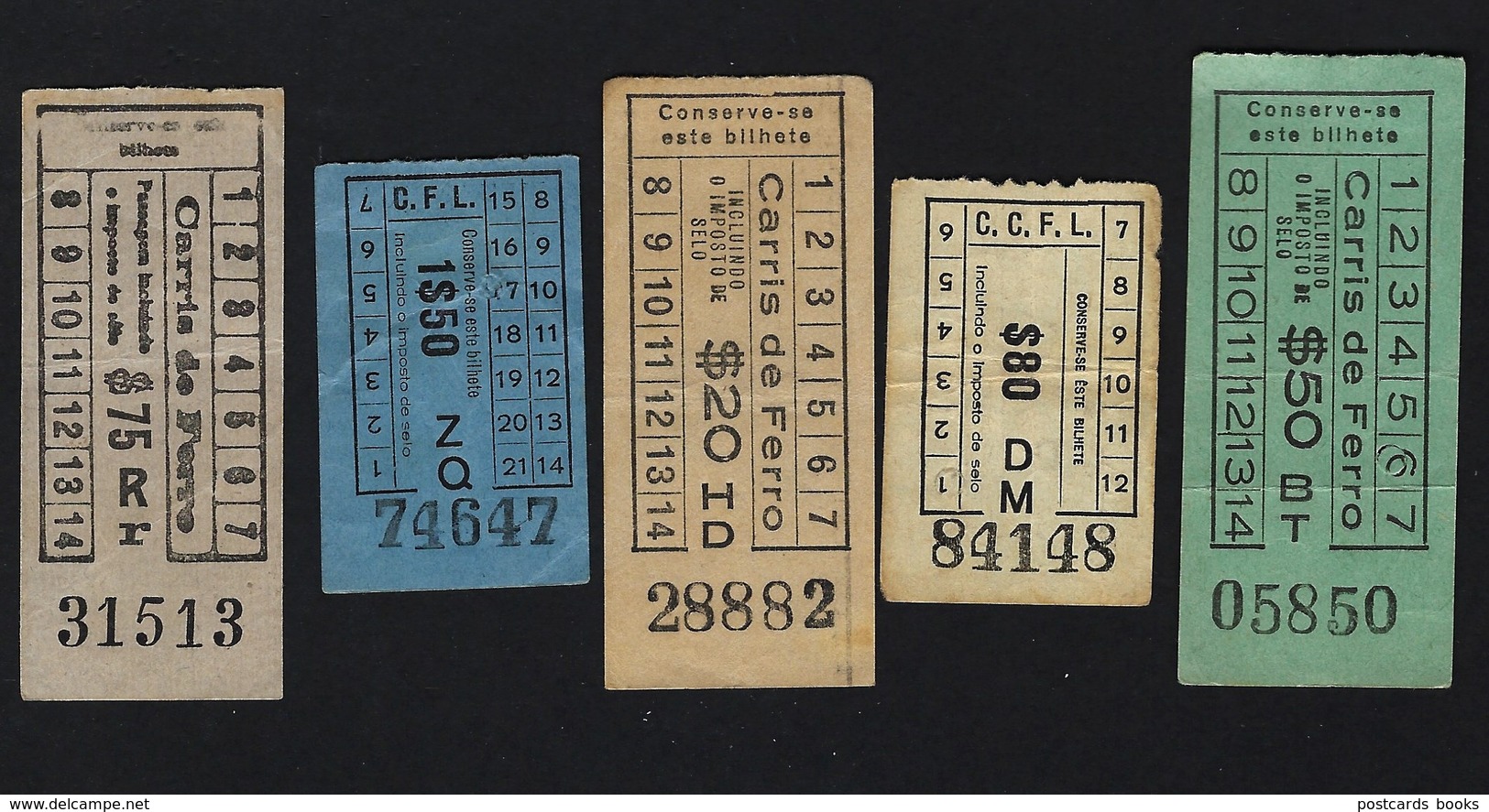 Conjunto De 5 Bilhetes De CARRIS C/numero CAPICUA. Set Of 5 Vintage RADAR / PALINDROMES Tram Tickets PORTUGAL - Europe