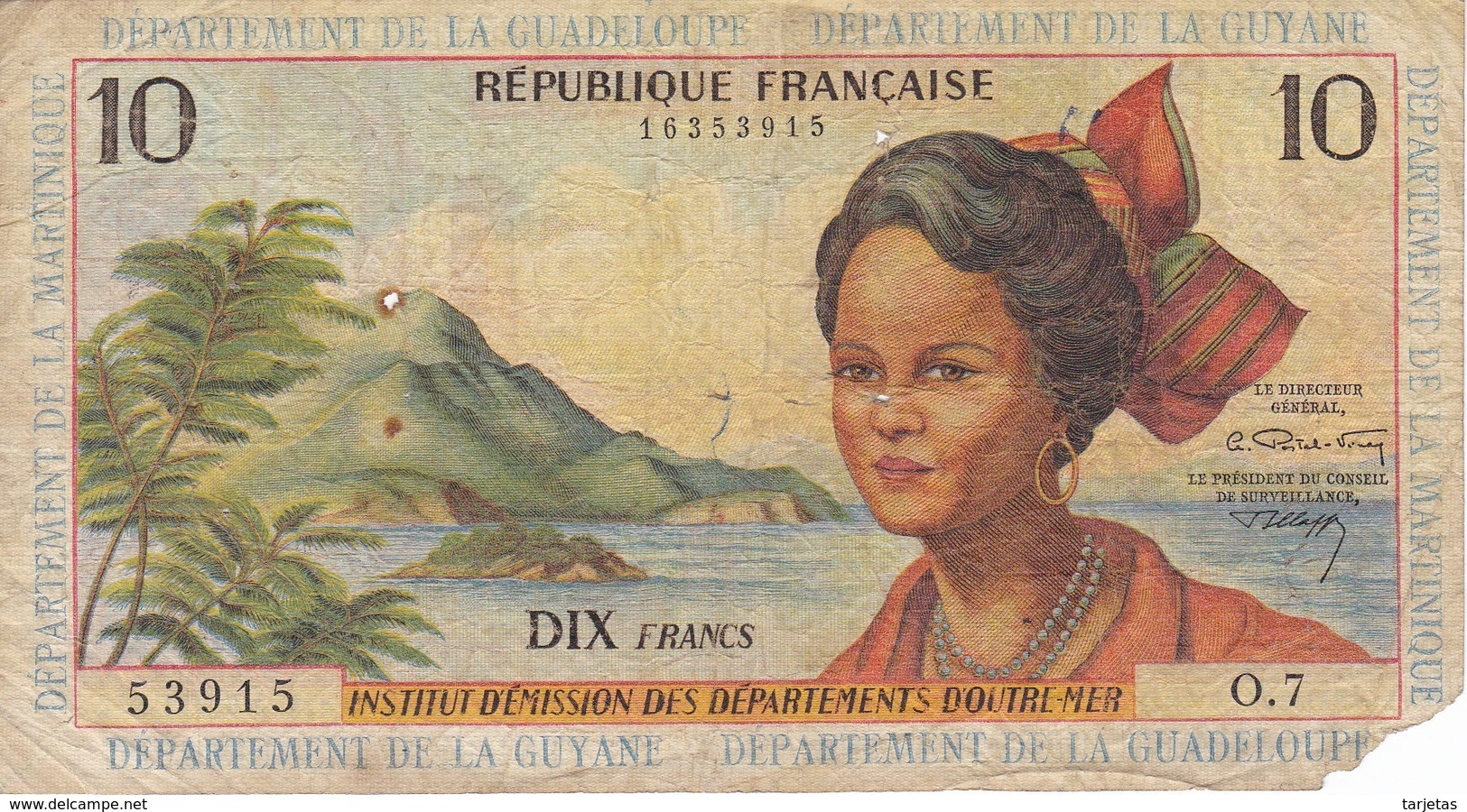 BILLETE DE GUADELOUPE DE 10 FRANCS DEL AÑO 1964 (BANKNOTE) MARTINIQUE-GUYANE-GUADALUPE - Guyana Francesa