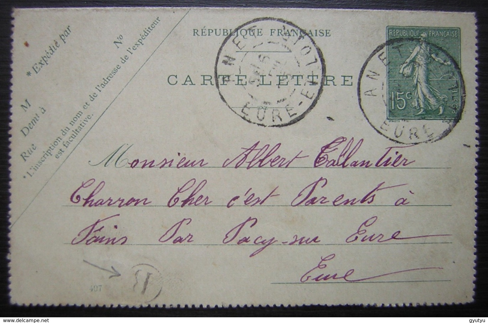 Annet Eure-et-Loir 1905 Carte-lettre Origine Rurale B ( Rouvres) Pour Le Charron De Fains - 1877-1920: Période Semi Moderne