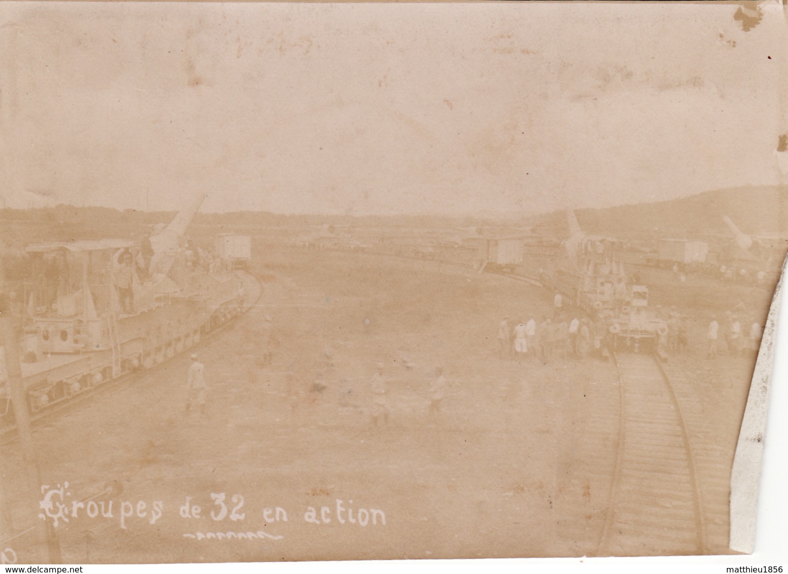 Photo 14-18 Artillerie Lourde Sur Voie Ferrée, Groupe De Canons De 320 En Action De Tir (A191, Ww1, Wk 1) - Guerre 1914-18