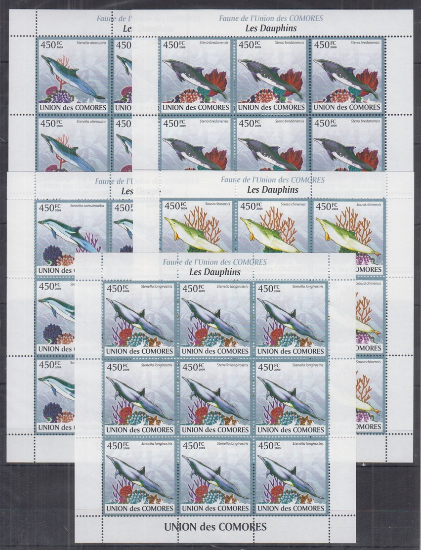 V12. 9x Comoros - MNH - Marine Life - 2009 - Full Sheet - Vie Marine