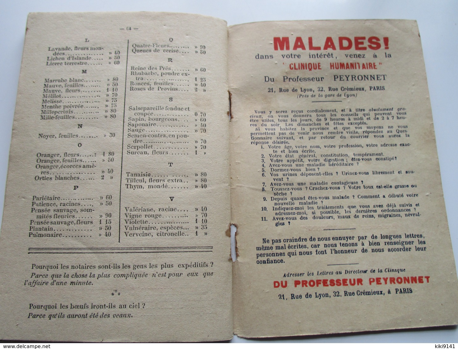 Almanach du Médecin des Pauvres - 1910 - Par le Professeur L. PEYRONNET (64 pages)