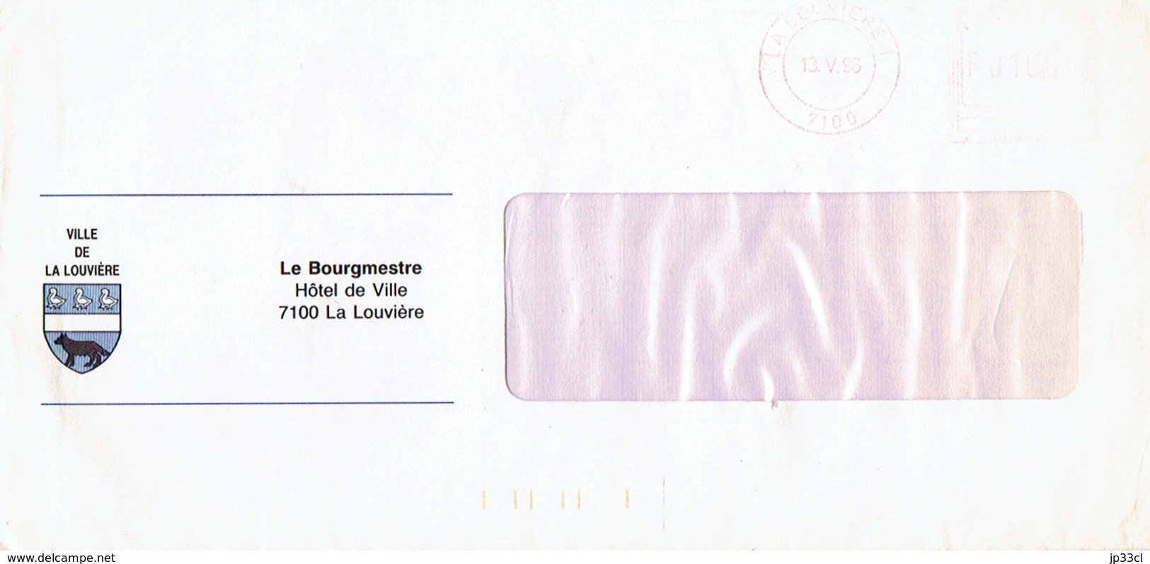 Signature Autographe De Michel Debauque, Bourgmestre De La Louvière (mai 1996) + Enveloppe Officielle De La Ville - Sonstige & Ohne Zuordnung